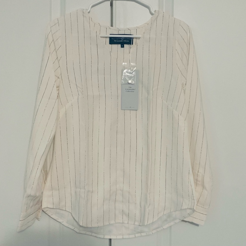 Elizabeth and Clarke Zane cream strip blouse